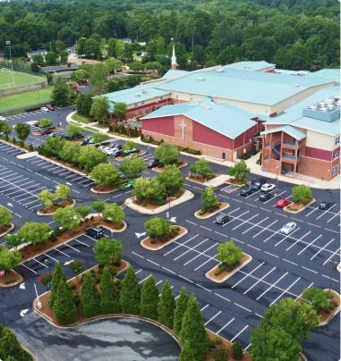 church and large parking lot