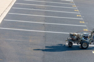parking lot with machine striping lines